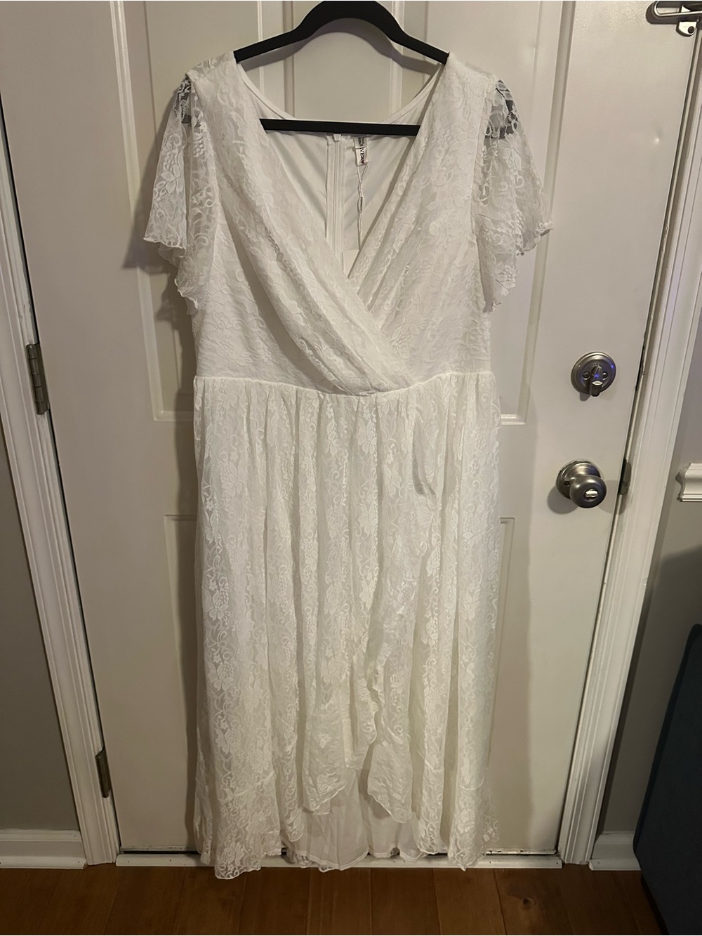 Ever Pretty White Lace V-Neck Flutter Sleeve Wedding Dress